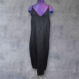 Seafolly Australia Black Linen Blend V-Neck Sleeveless Midi Dress Medium B92‎